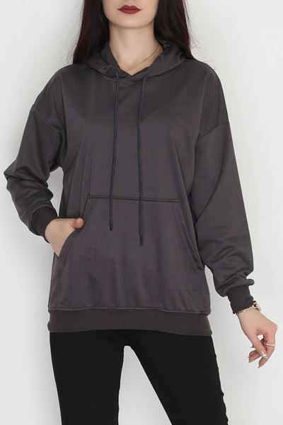 2 İplik Kapşonlu Kanguru Cepli Sweat Antrasit - 30090.1878.