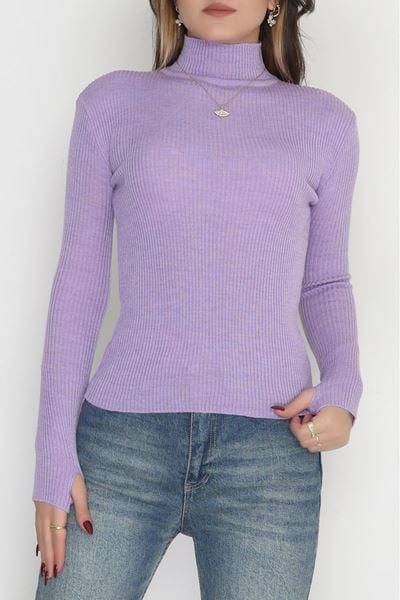 Yarım Balıkçı Parmak Geçmeli Triko Lila - 42030.2052.