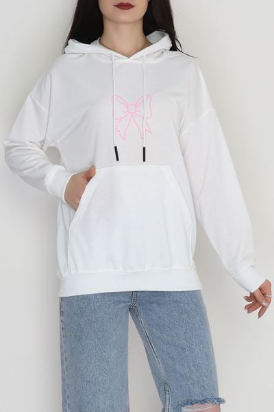 Kapşonlu 2 İplik Baskılı Sweat Ekru - 31304.1878.