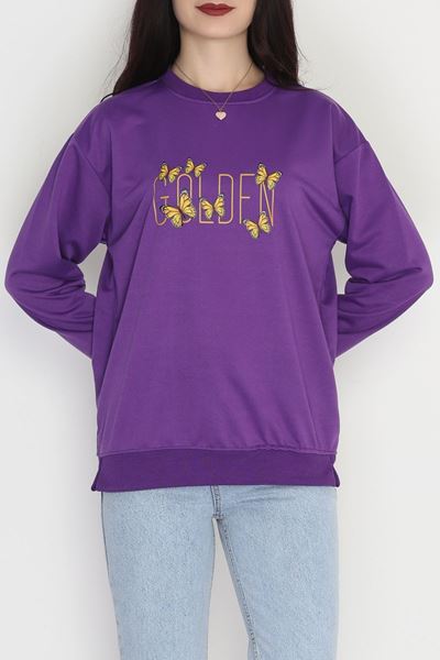 2 İplik Baskılı Sweatshirt Mor - 31303.1878.