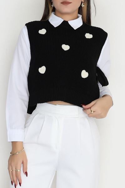 Kalp Desenli Süveter Siyah - 41962.2043.