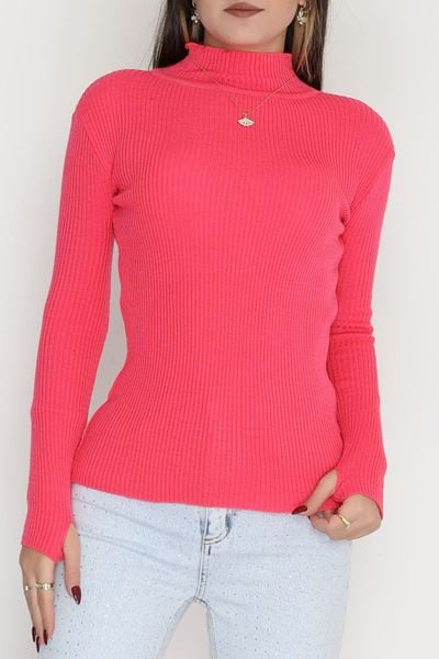 Yarım Balıkçı Parmak Geçmeli Triko Fuşya - 42030.2052.