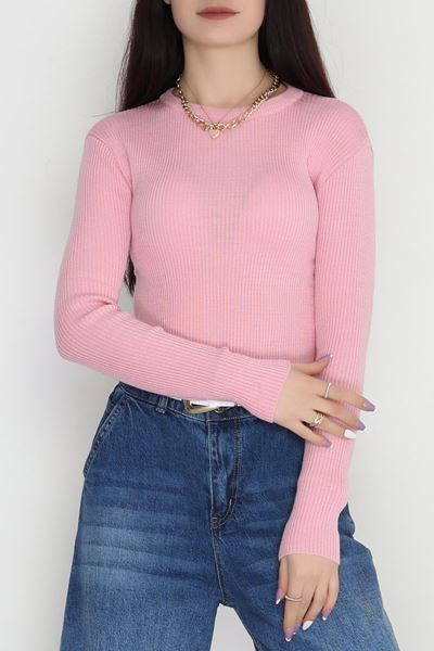 Bisiklet Yaka Triko Pembe - 4003.2043.