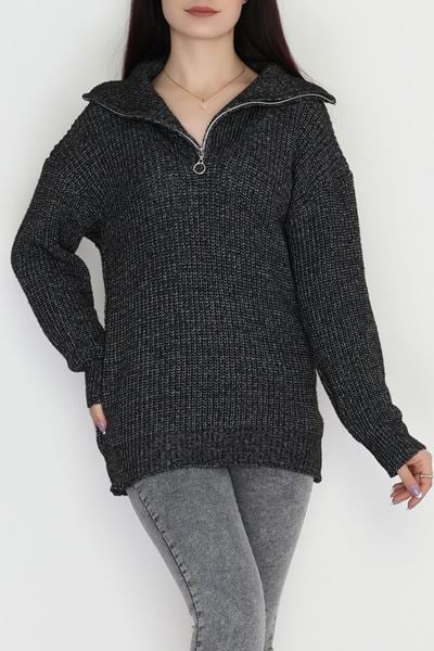 Dik Yaka Triko Kırçıllısiyah - 31055.1766.