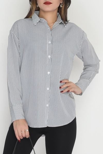 Çizgili Rahat Kalıp Gömlek Siyahçizgili - 90159.1949.