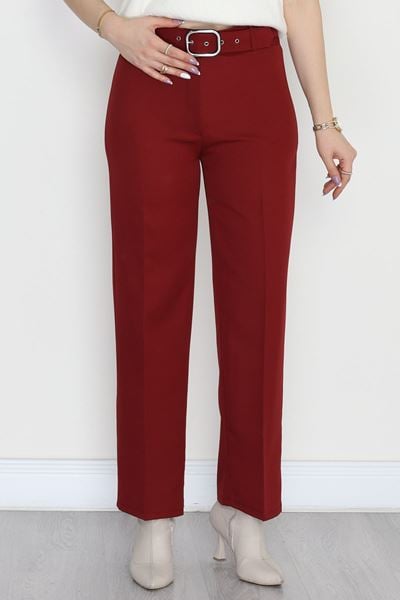 Kemerli Palazzo Pantolon Bordo - 24194.1397.