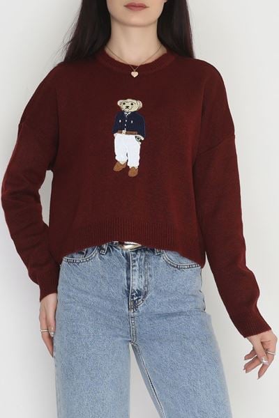 Ayıcık Baskılı Triko Bordo - 2340.1765.