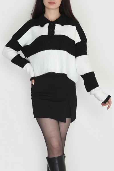 Şardonlu Düğmeli Triko Siyah - 31066.1766.