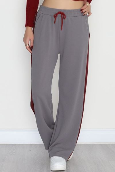 Şerit Detaylı Zra Krep Lastikli Pantolon Antrasitbordo - 31441.1837.