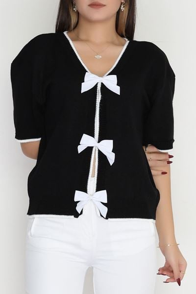 Kısa Kollu Fiyonklu Triko Siyah - 2281.1765.