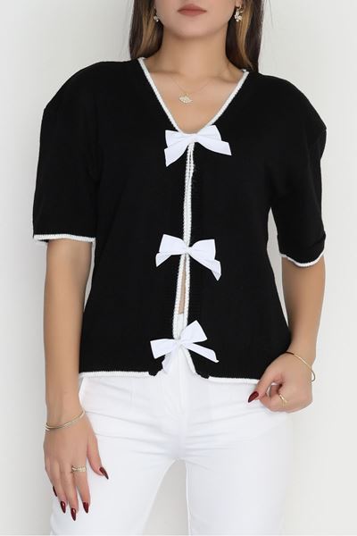 Kısa Kollu Fiyonklu Triko Siyah - 2281.1765.