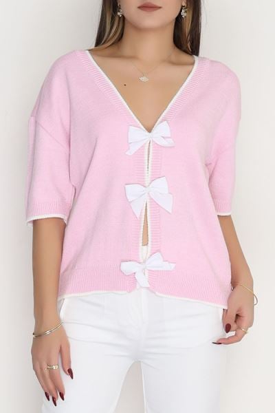 Kısa Kollu Fiyonklu Triko Pembe - 2281.1765.