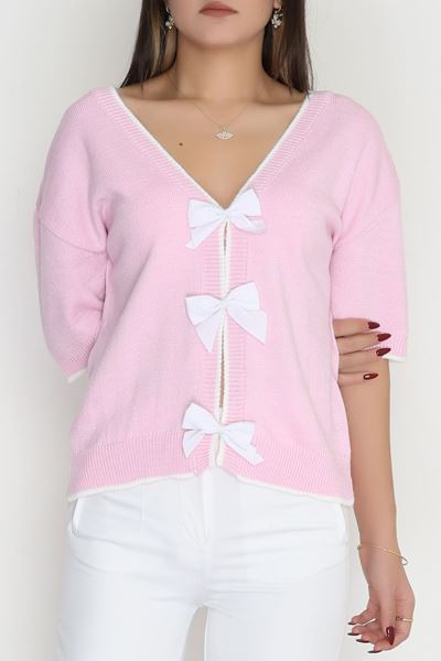 Kısa Kollu Fiyonklu Triko Pembe - 2281.1765.