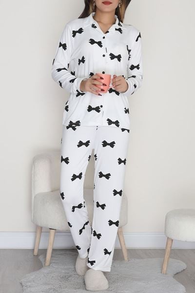 Soft Milan Düğmeli Pijama Takımı Siyahkurdele - 7511.1287.