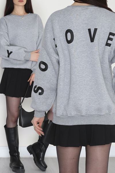 3 İplik Şardonlu Oversize Sweat Gri - 50918.1878.