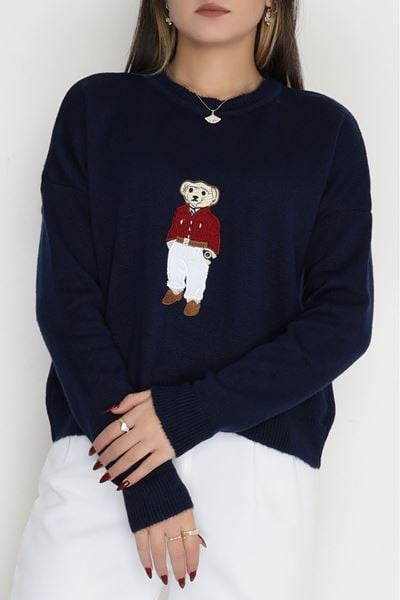 Ayıcık Nakışlı Triko Lacivert - 2340.1765.