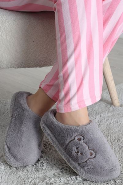 Peluş Ayıcıklı Ev Terliği Gri - 31465.264.