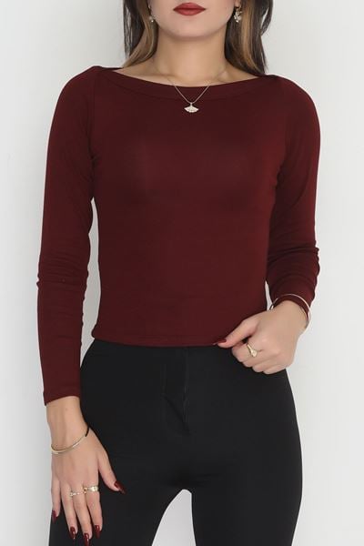 Kayık Yaka Penye Body Bordo - 42642.1868.