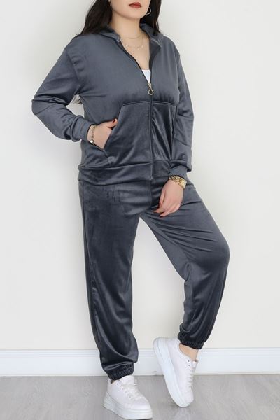 Fransız Kadife Battal Eşofman Takımı Gri - 146.1287.