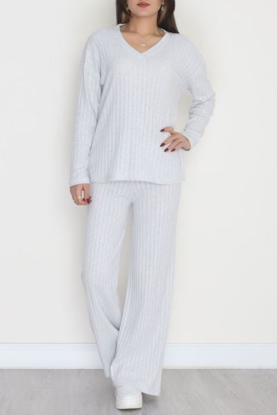 V Yaka Raporlu İnterlok Takım Gri - 2280.1287.