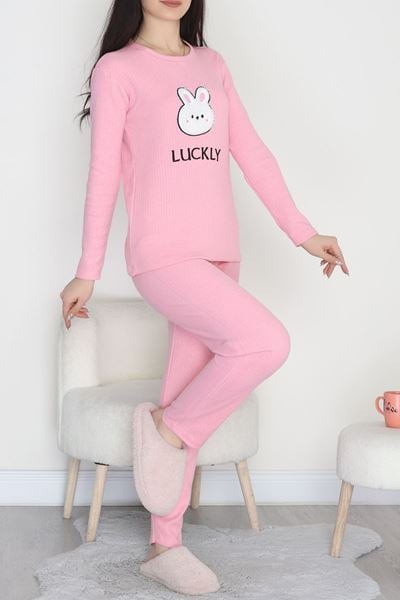 Nakışlı İnterlok Pijama Takımı Pembetavşan - 800.1287.