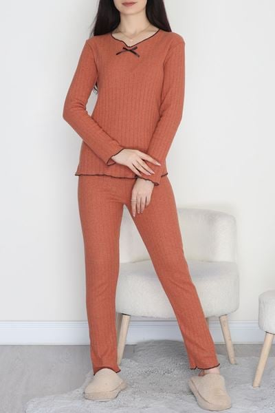 Fitilli İnterlok Kurdeleli Pijama Takımı Kiremit - 70796.1048.