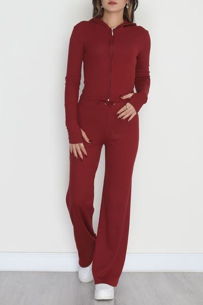 Fermuarlı Kapşonlu Likralı Kaşkorse Takım Bordo - 42621.1748.