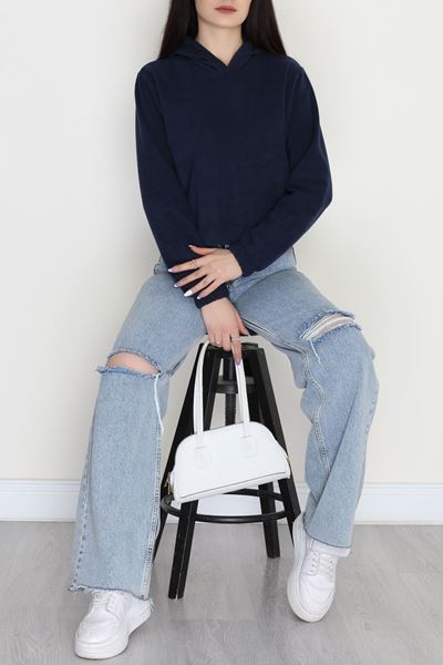 Bel Lastikli Kapşonlu Polar Sweat Lacivert - 52035.053.
