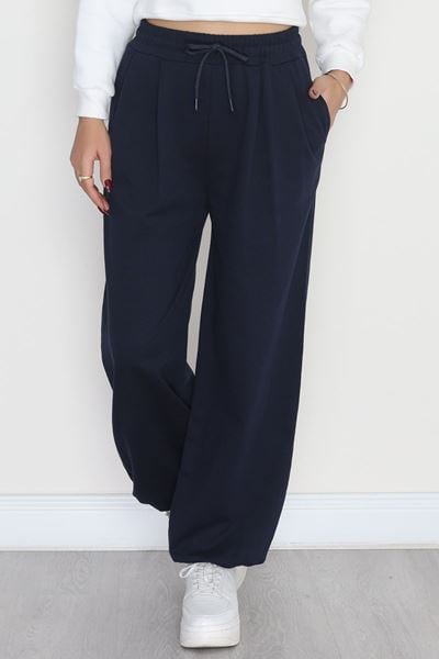 Paça Lastikli 2 İplik Pileli Eşofman Altı Lacivert - 52008.1857.