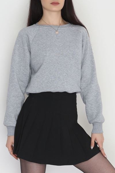 Bisiklet Yaka 3 İplik Sweat Gri - 20958.1878.