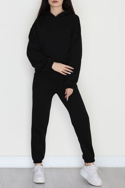 3 İplik Şardonlu Eşofman Takımı Siyah - 52049.1878.