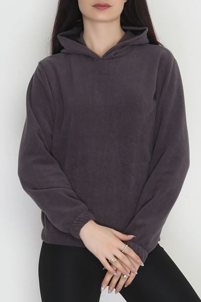 Bel Lastikli Kapşonlu Polar Sweat Füme - 52035.053.