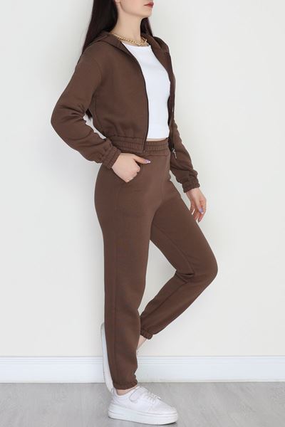 3 İplik Crop Eşofman Takımı Kahve - 50913.1878.
