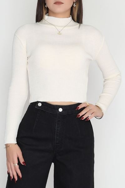 Yarım Balıkçı Yaka Triko Krem - 4049.2043.