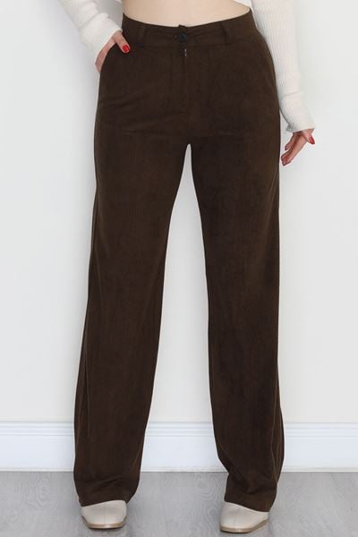 Fitilli Likralı Kadife Pantolon Kahve - 51027.1920.