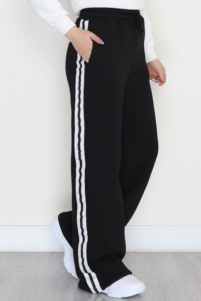 3 İplik Şardonlu Şeritli Eşofman Altı Siyah - 52023.1857.