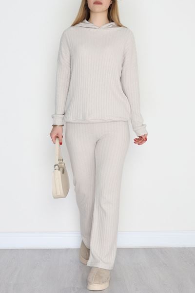 Kapşonlu İnterlok Kumaş İkili Takım Bej - 42636.1567.