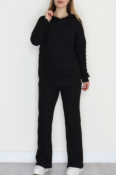 Kapşonlu İnterlok Kumaş İkili Takım Siyah - 42636.1567.