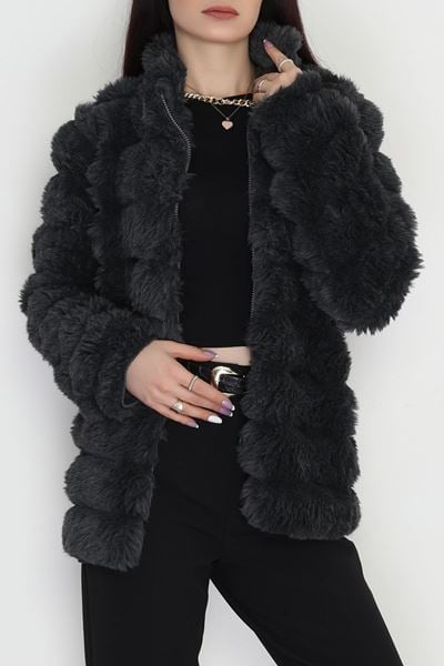 Kürk Görünümlü Peluş Ceket Antrasit - 80877.107.