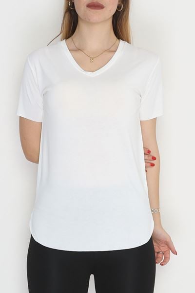 Modal Süprem V Yaka Tişört Beyaz - 90062.1758.