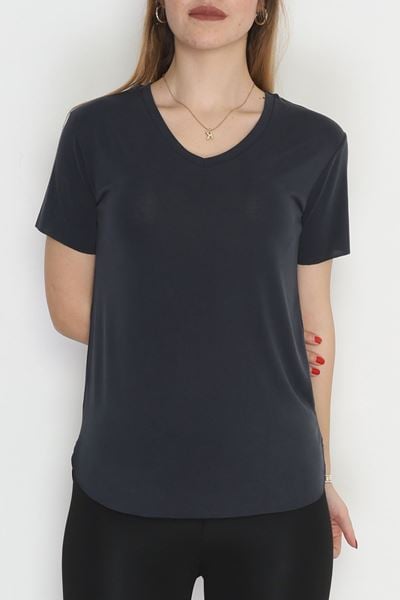 Modal Süprem V Yaka Tişört Füme - 90062.1758.