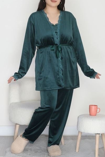 Fransız Kadife Battal Pijama Takımı Zümrüt - 175.1287.