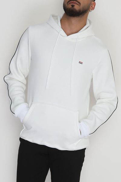 Kapşonlu Biyeli Erkek Sweat Beyaz - 42637.1937.