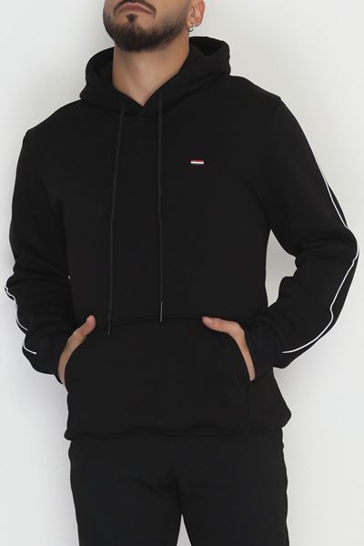 Kapşonlu Biyeli Erkek Sweat Siyah - 42637.1937.