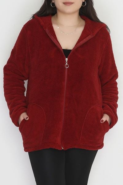 Welsoft Kumaş Kapşonlu Battal Ceket Bordo - 70749.107.