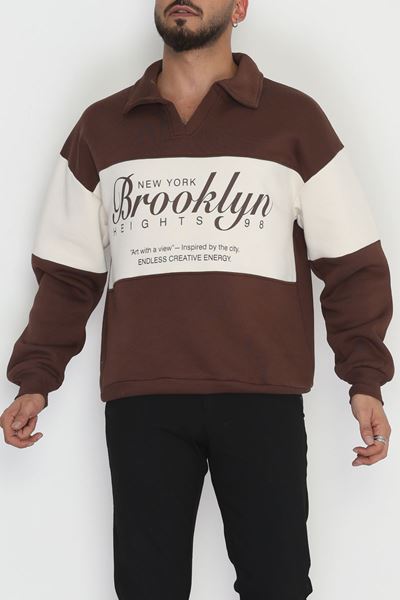 3 İplik Şardonlu Baskılı Erkek Sweat Kahve - 31611.1872.