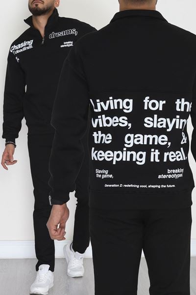 3 İplik Şardonlu Baskılı Erkek Sweat Siyah - 31610.1872.