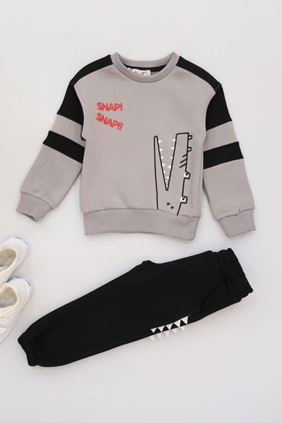 2-5 Yaş Şardonlu Yumoş Kumaş Takım Siyahgri - 1264041.1576.