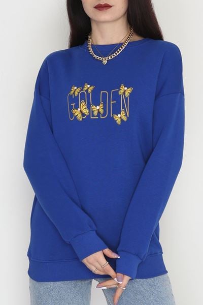 3 İplik Şardonlu Baskılı Taşlı Sweat Sakssarı - 42604.1878.