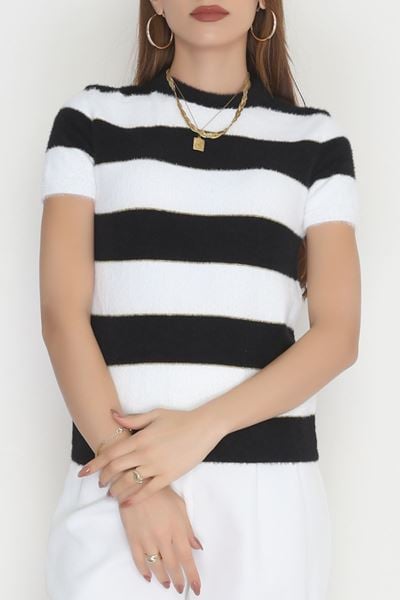Çizgili Kısa Kollu Triko Siyah - 2304.1765.